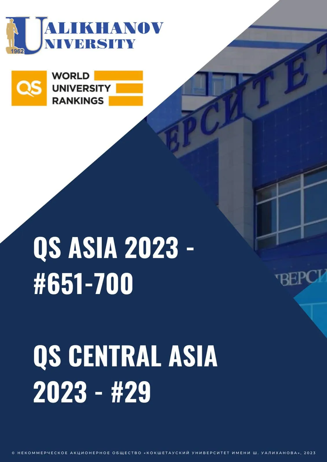 Сегодня все университеты мира получили официальные результаты рейтинга QS Asia 2023, и это уже второй опыт участия Университета имени  Ш. Уалиханова в этом престижном рейтинге